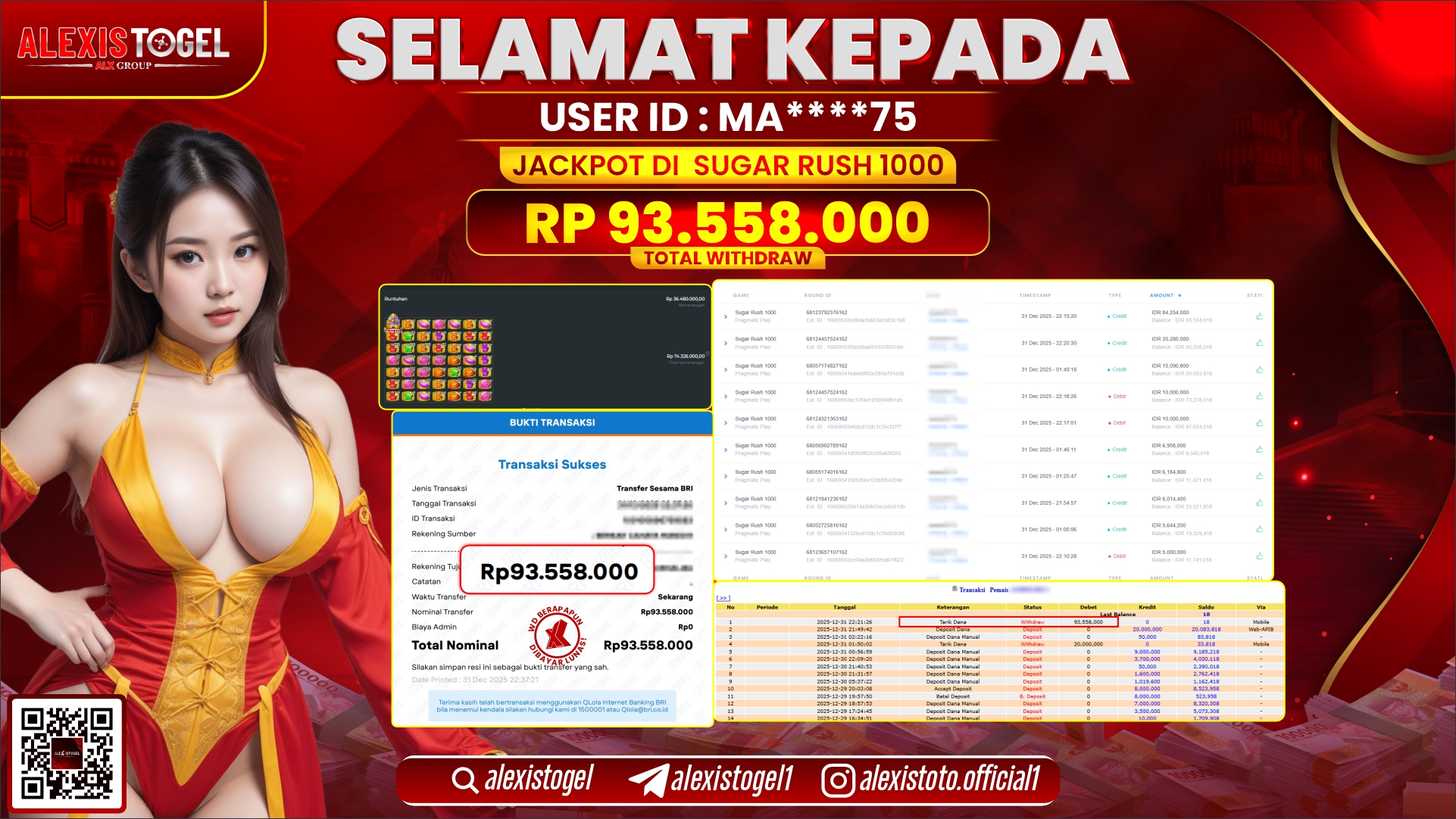 ALEXISTOGEL di SLOT SUGAR RUSH 1000 RP.93.558.000,- LUNAS