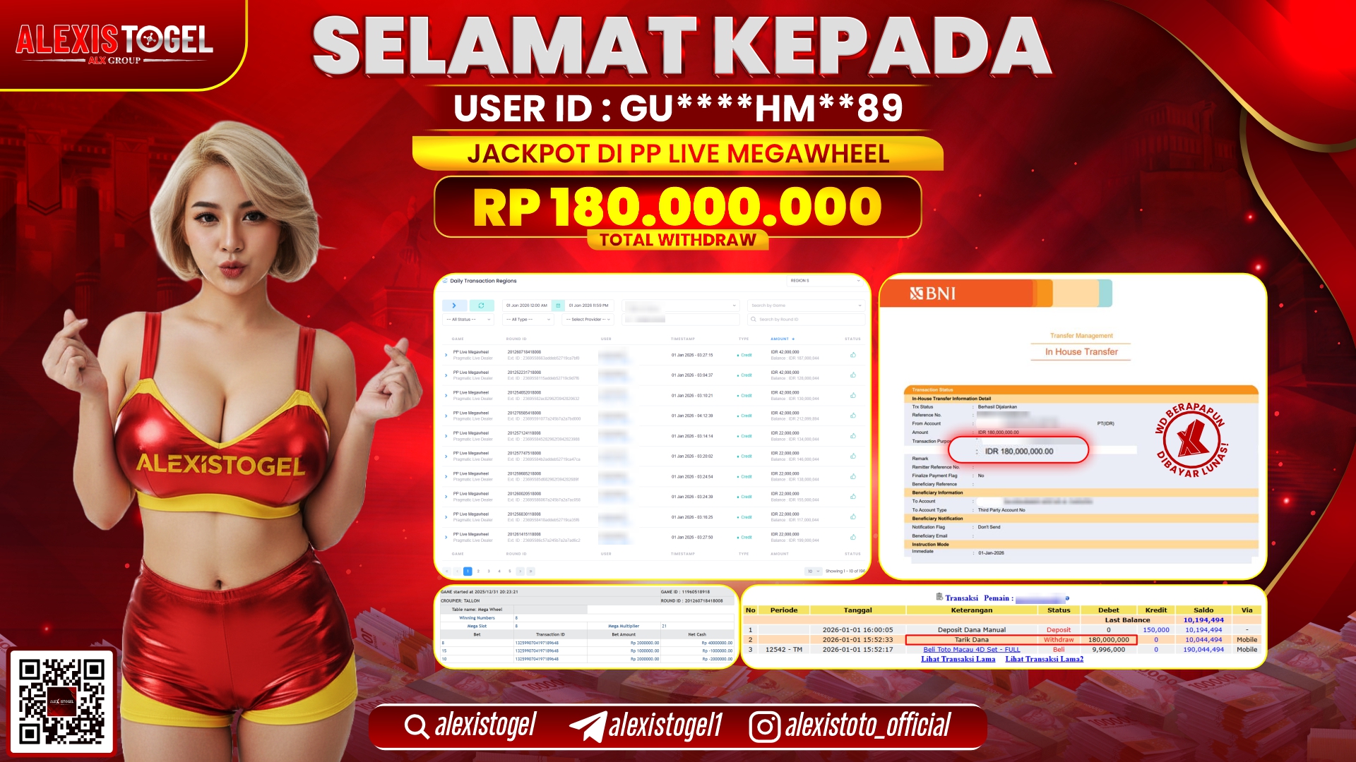 ALEXISTOGEL di PP LIVE MEGAWHEEL RP.180.000.000,- LUNAS