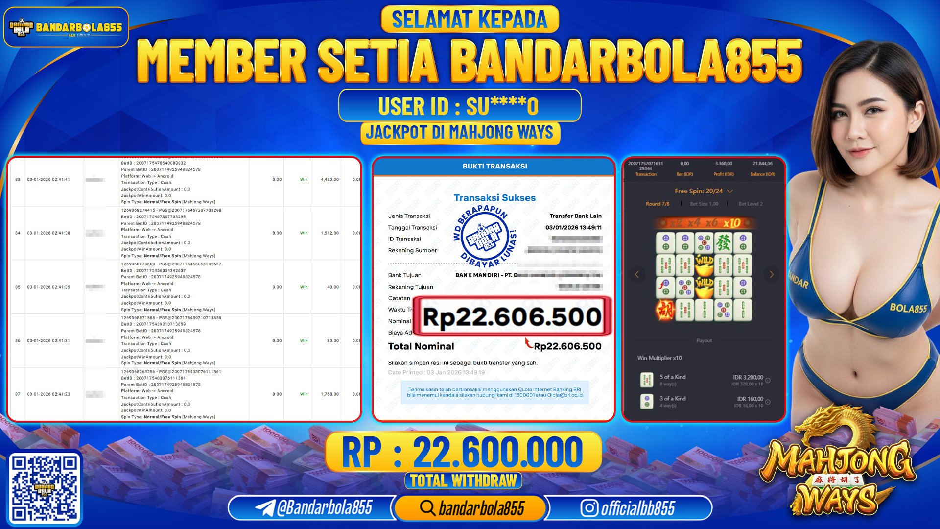 🎖 JACKPOT BANDARBOLA855 di MAHJONG WAYS Rp22.600.000 🎖