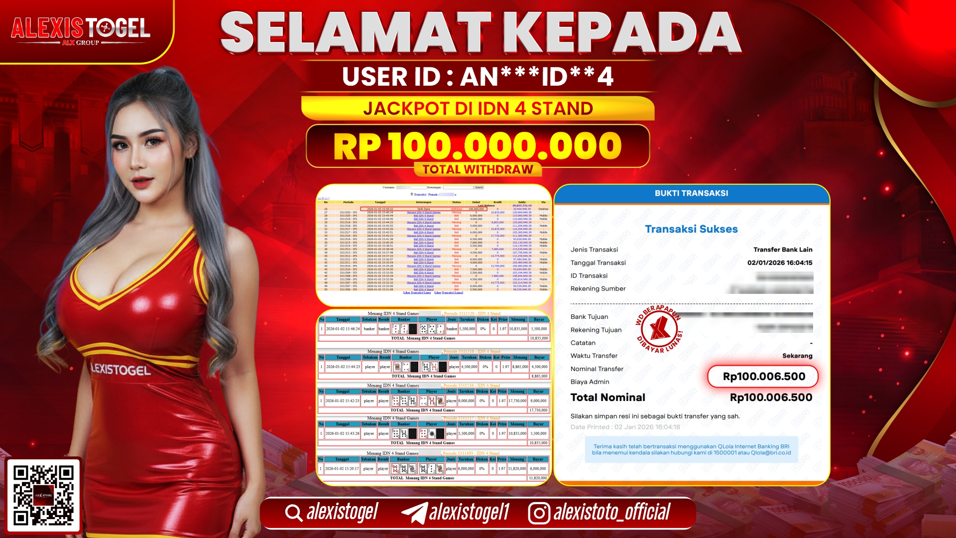 ALEXISTOGEL di CASINO IDN 4 STAND RP.100.000.000,- LUNAS
