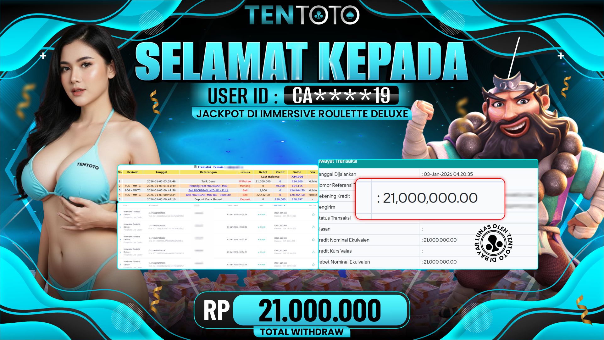 TENTOTO Immersive Roulette Deluxe Rp. 21.000.000,- LUNAS
