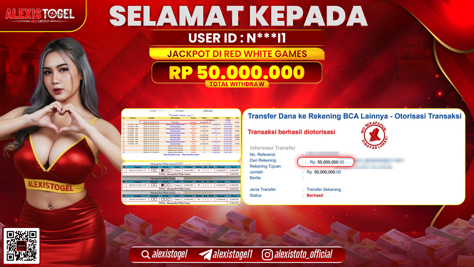 ALEXISTOGEL di CASINO RED WHITE GAMES RP.50.000.000,- LUNAS