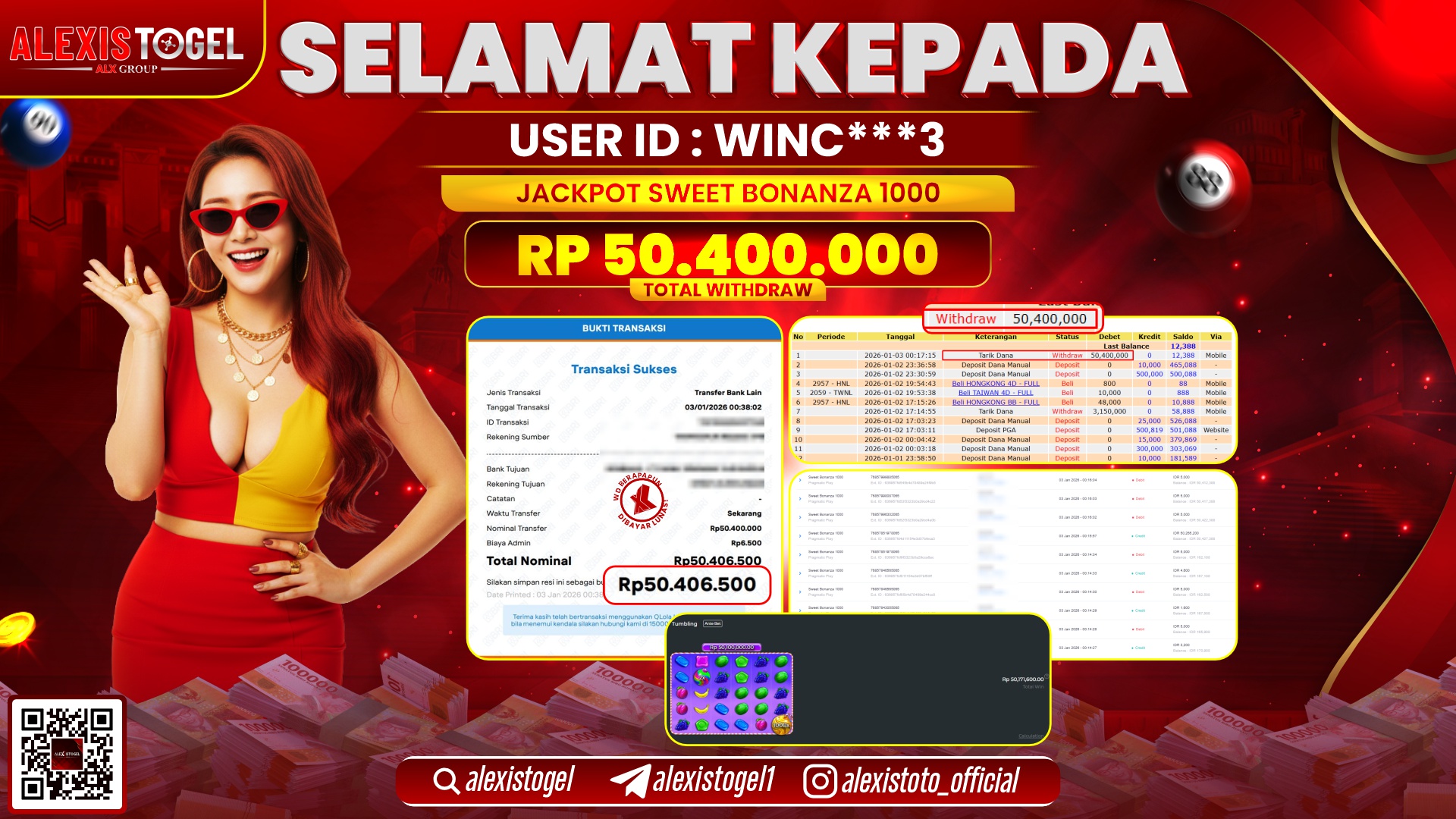 ALEXISTOGEL di SLOT SWEET BONANZA 1000 RP.50.400.000,- LUNAS