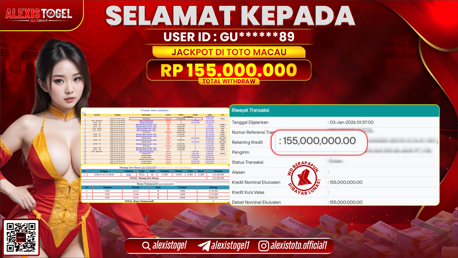 ALEXISTOGEL di TOGEL TOTO MACAU RP.155.000.000,- LUNAS