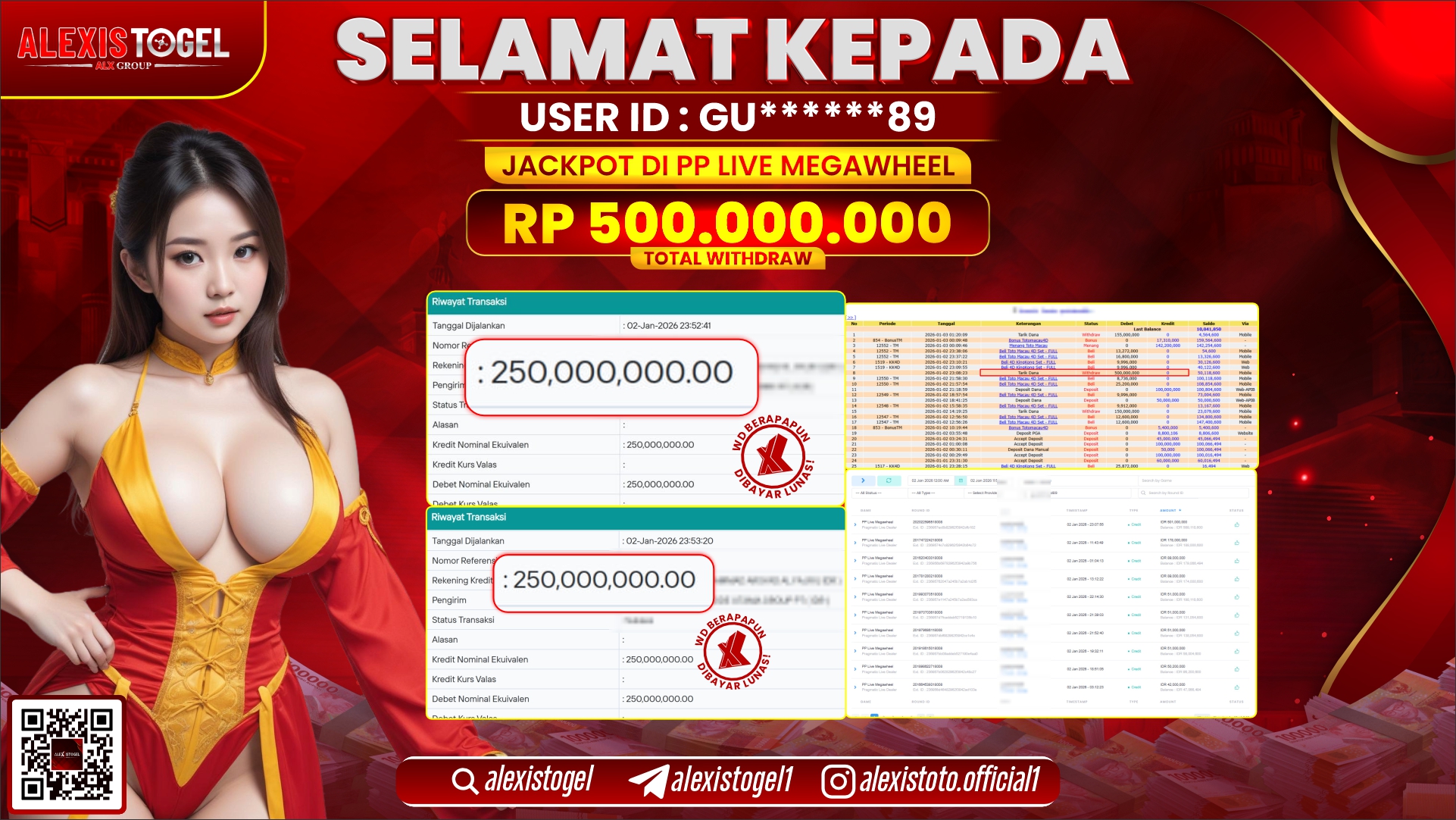 ALEXISTOGEL di PP LIVE MEGAWHEEL RP.500.000.000,- LUNAS