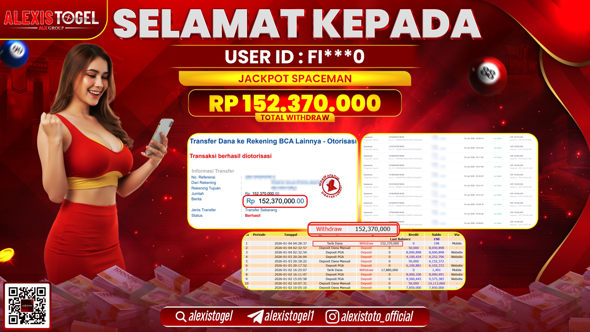 ALEXISTOGEL di SLOT SPACEMAN RP.152.370.000,- LUNAS