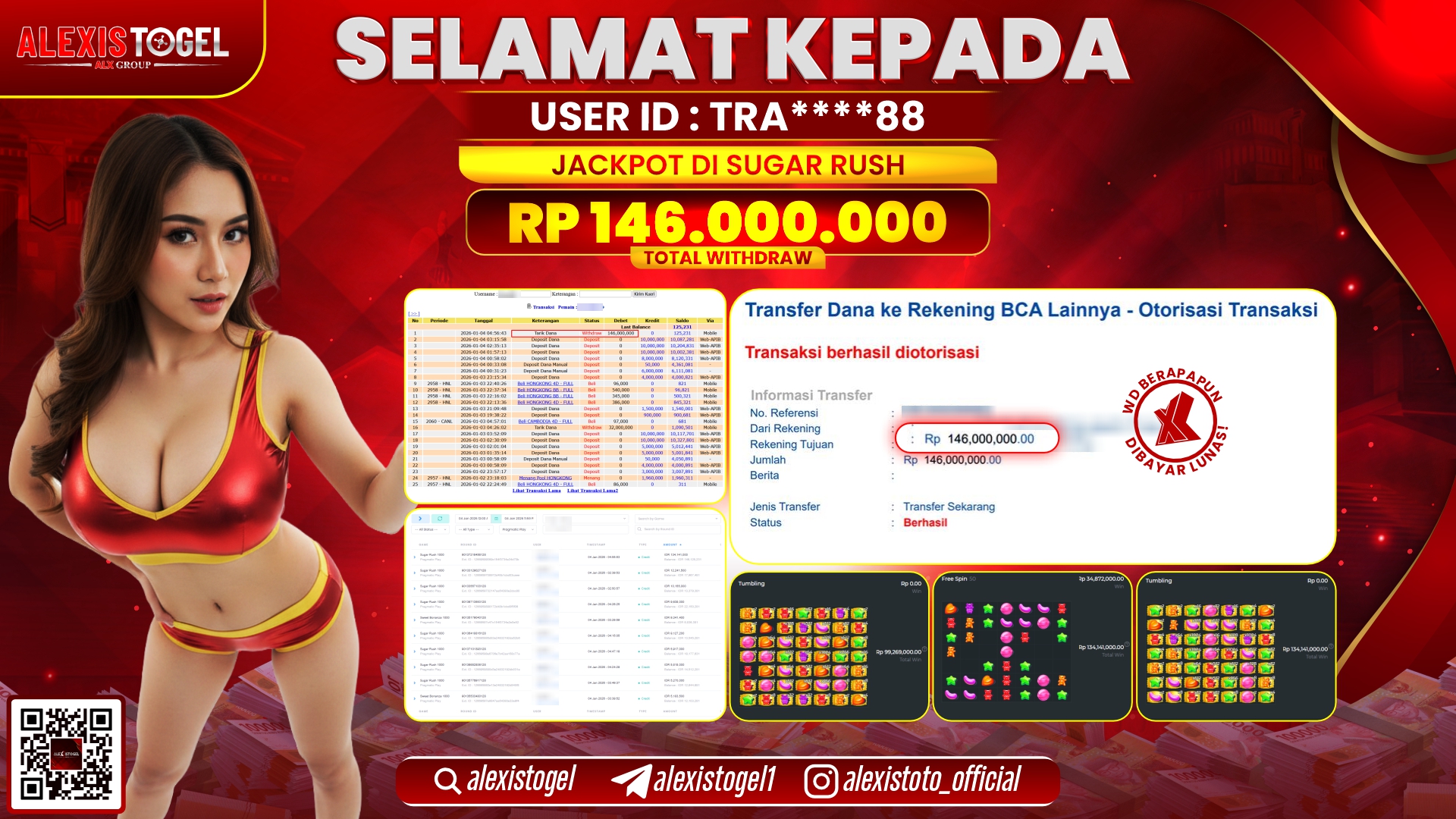 ALEXISTOGEL di SLOT SUGAR RUSH RP.146.000.000,- LUNAS