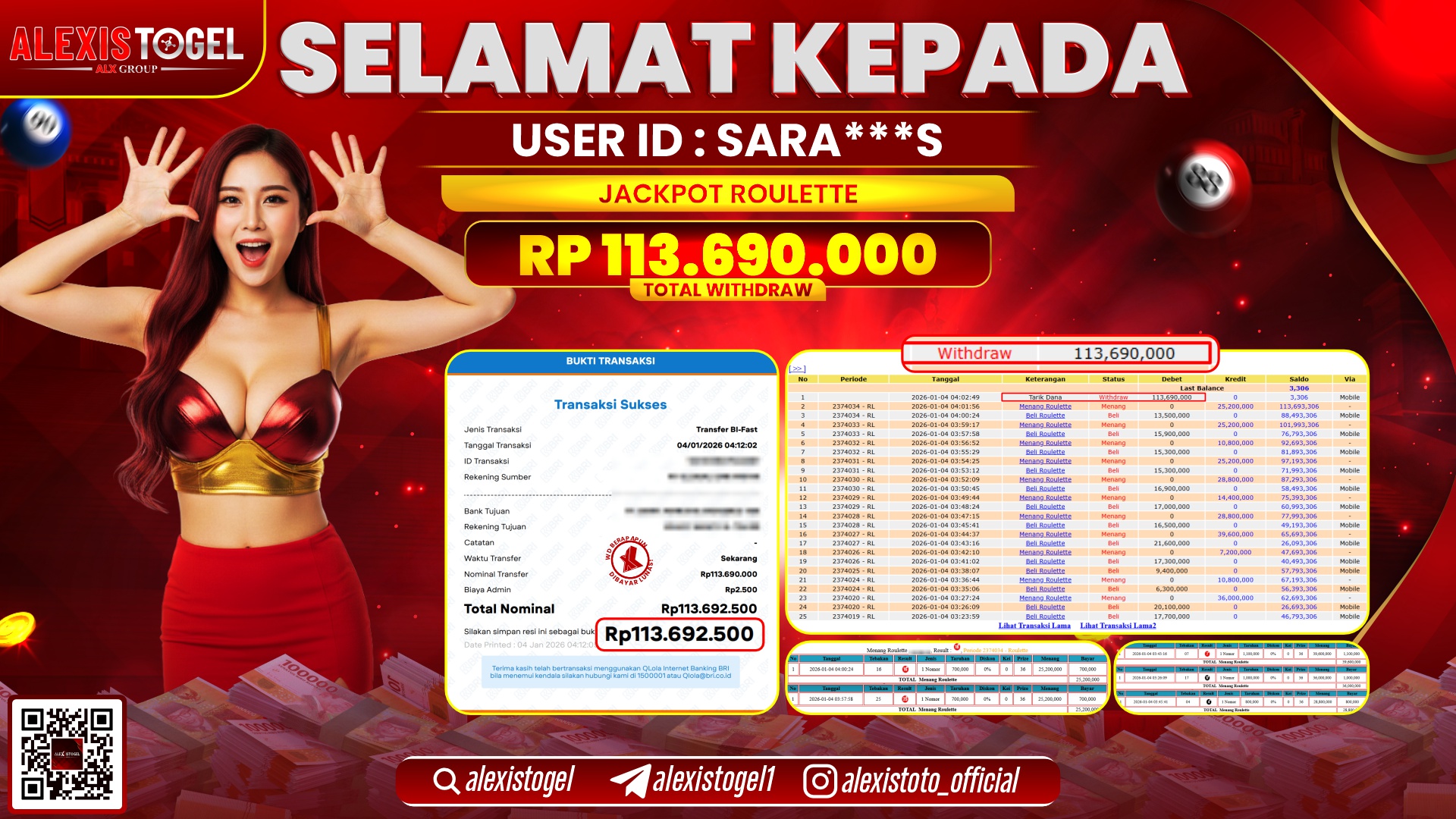 ALEXISTOGEL di CASINO ROULETTE RP.113.690.000,- LUNAS