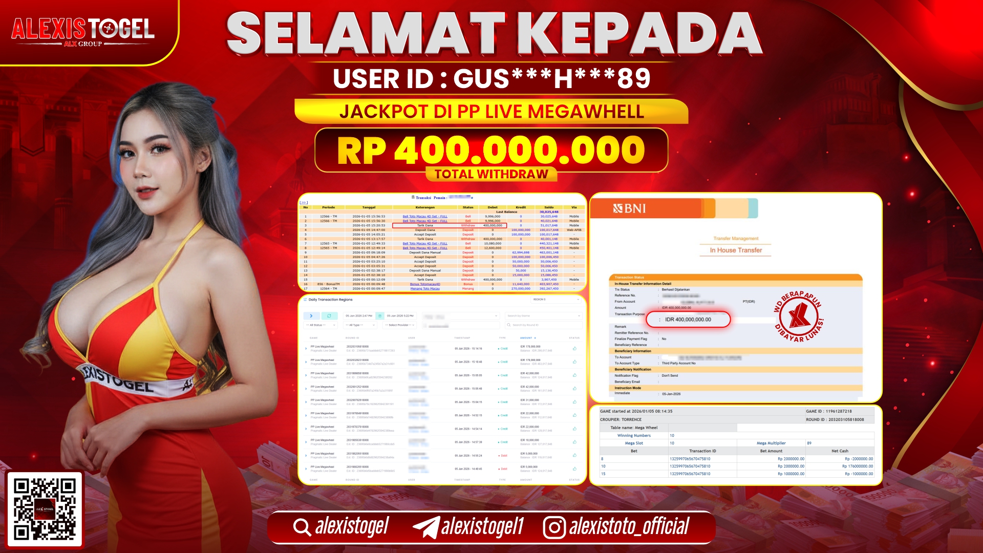 ALEXISTOGEL di PP LIVE MEGAWHELL RP.400.000.000,- LUNAS