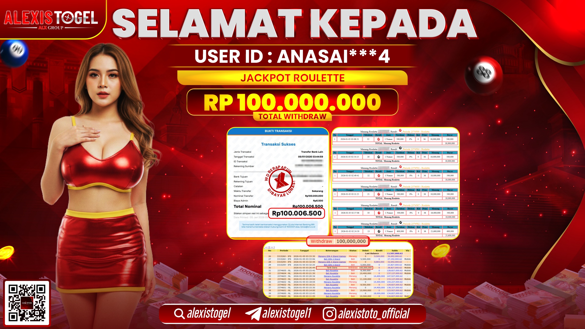 ALEXISTOGEL di CASINO ROULETTE RP.100.000.000,- LUNAS