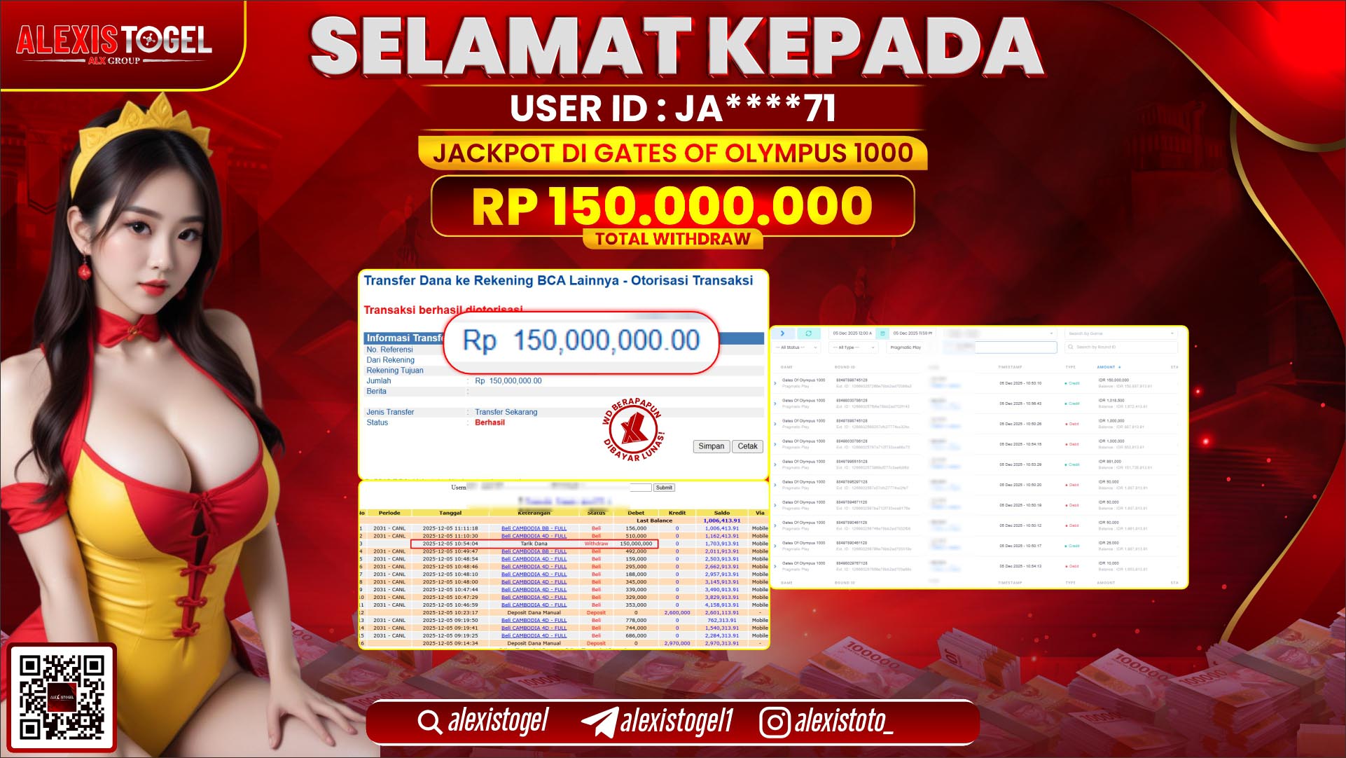 ALEXISTOGEL di SLOT GATES OF OLYMPUS 1000 RP.150.000.000,- LUNAS