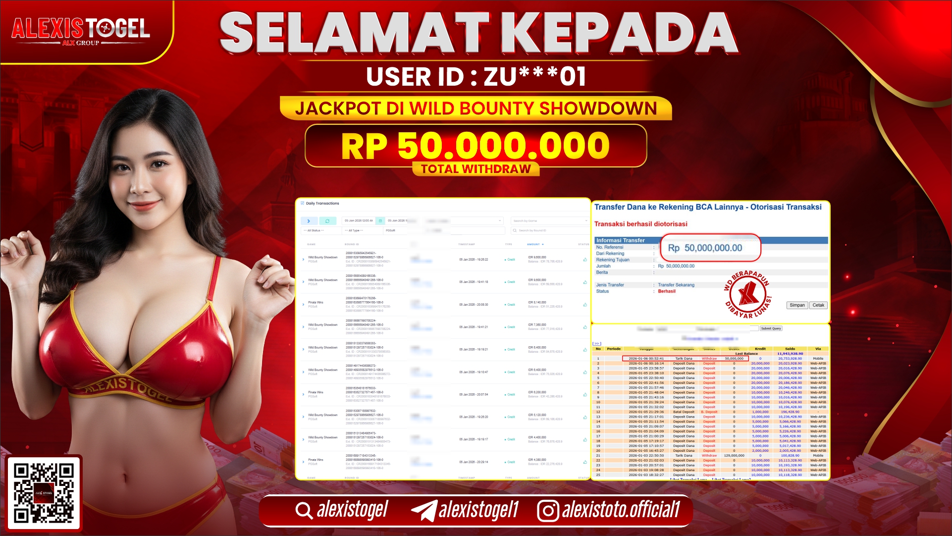 ALEXISTOGEL di SLOT WILD BOUNTY SHOWDOWN RP.50.000.000,- LUNAS