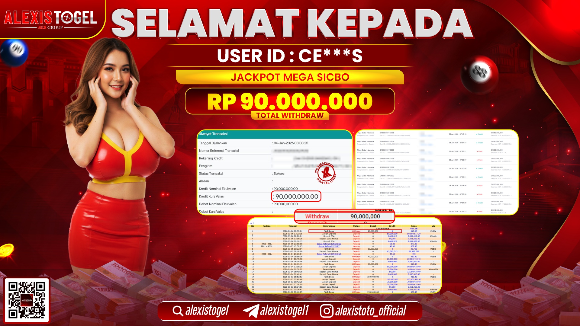 ALEXISTOGEL di CASINO MEGA SICBO RP.90.000.000,- LUNAS