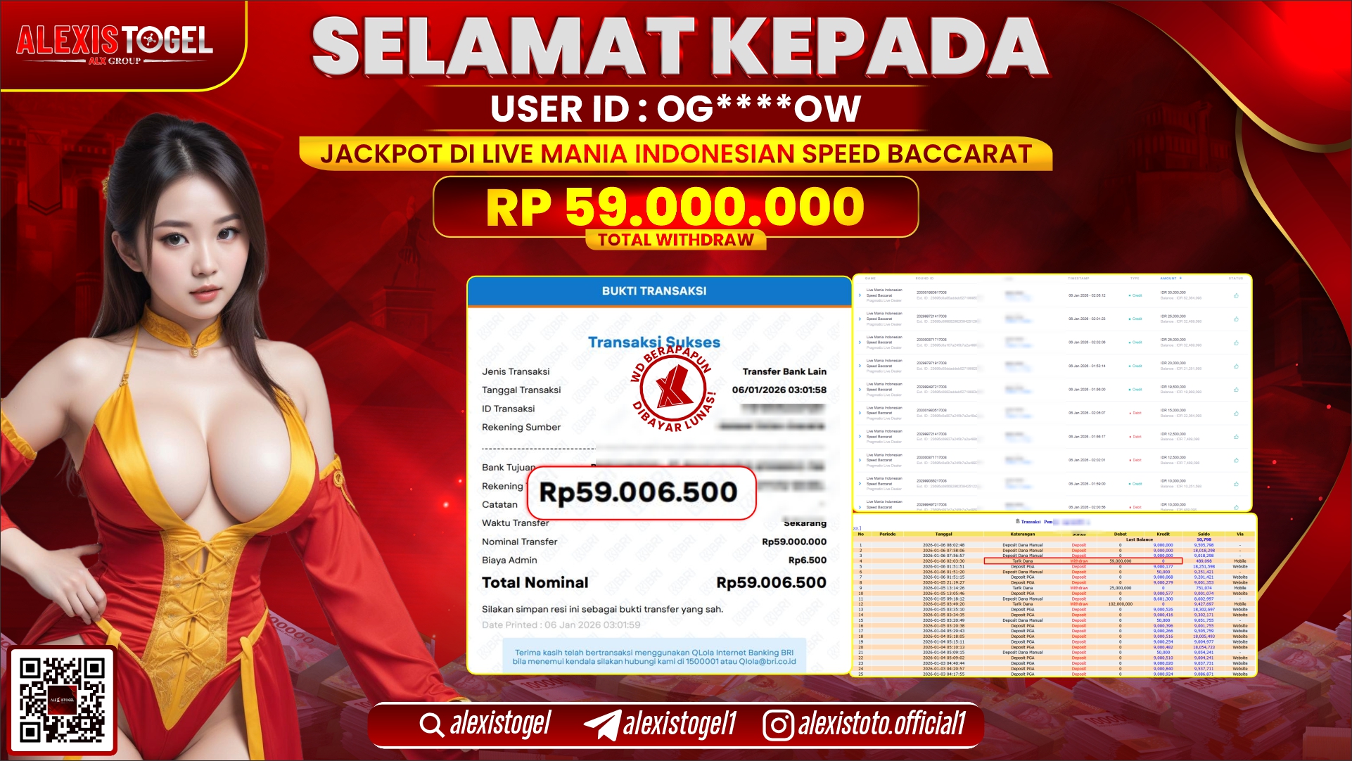 ALEXISTOGEL di LIVE MANIA INDONESIA SPEED BACCARAT RP.59.000.000,- LUNAS
