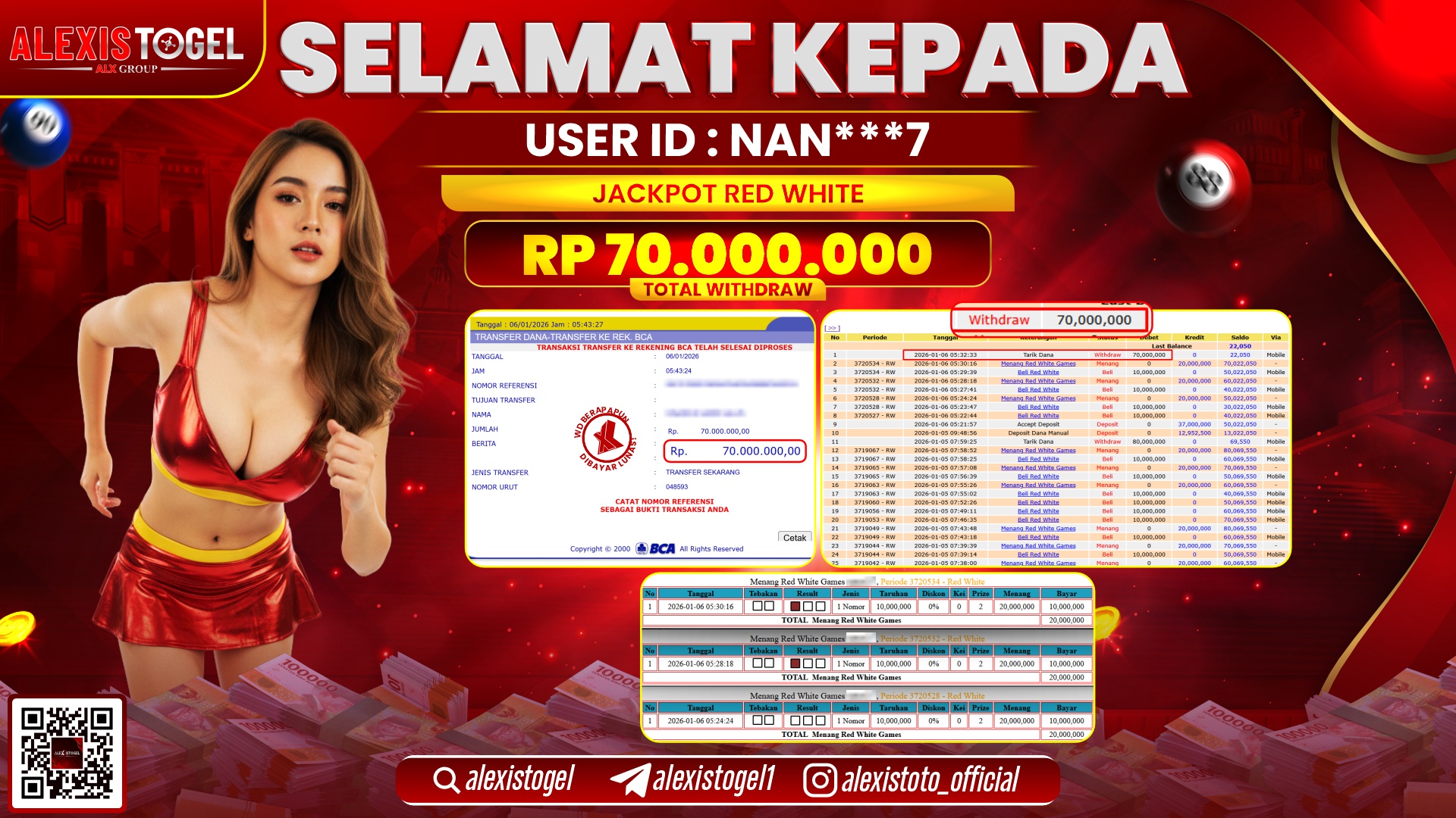 ALEXISTOGEL di CASINO RED WHITE RP.70.000.000,- LUNAS