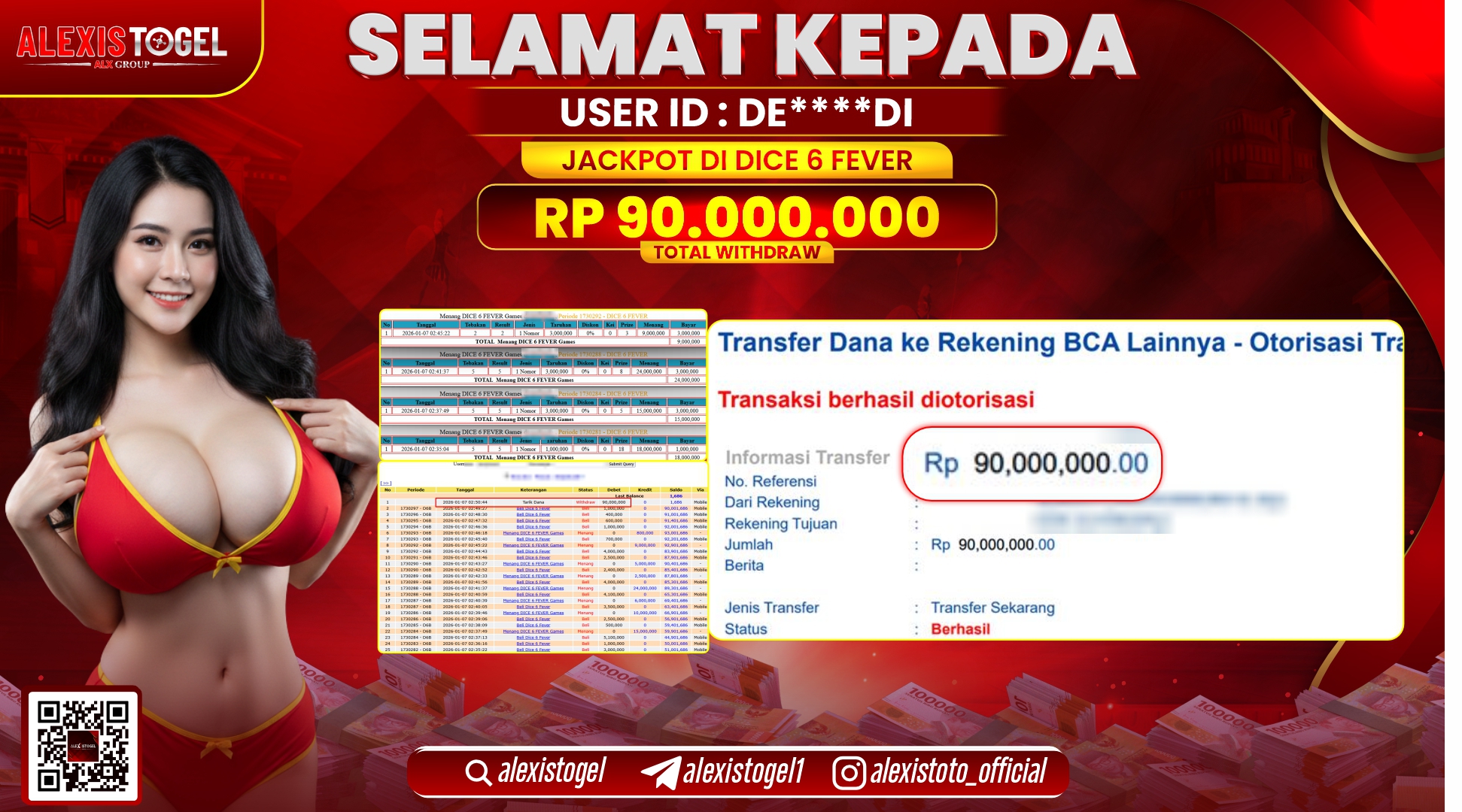 ALEXISTOGEL di CASINO DICE 6 FEVER GAMES RP.90.000.000,- LUNAS