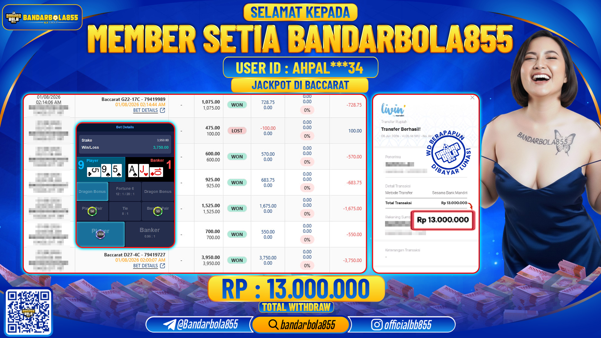 🎖 JACKPOT BANDARBOLA855 di BACCARAT Rp13.000.000 🎖