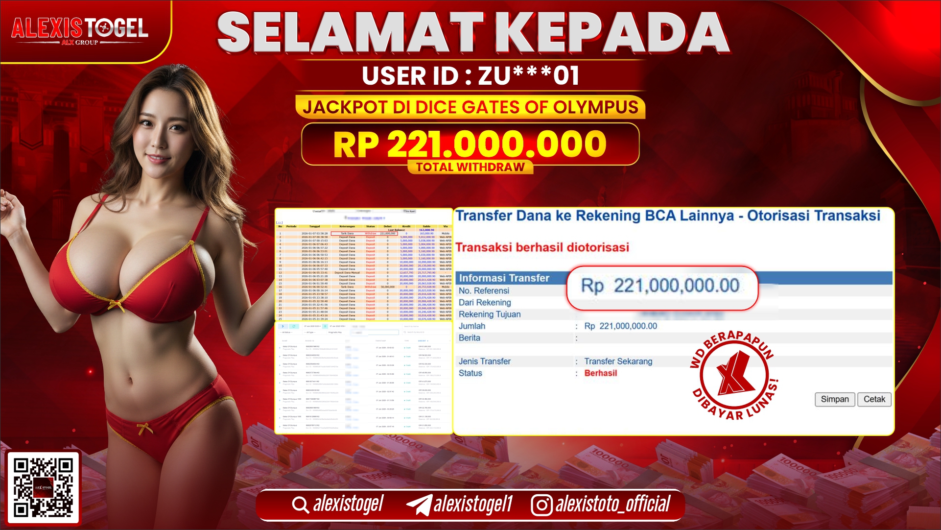 ALEXISTOGEL di SLOT DICE GATES OF OLYMPUS RP.221.000.000,- LUNAS