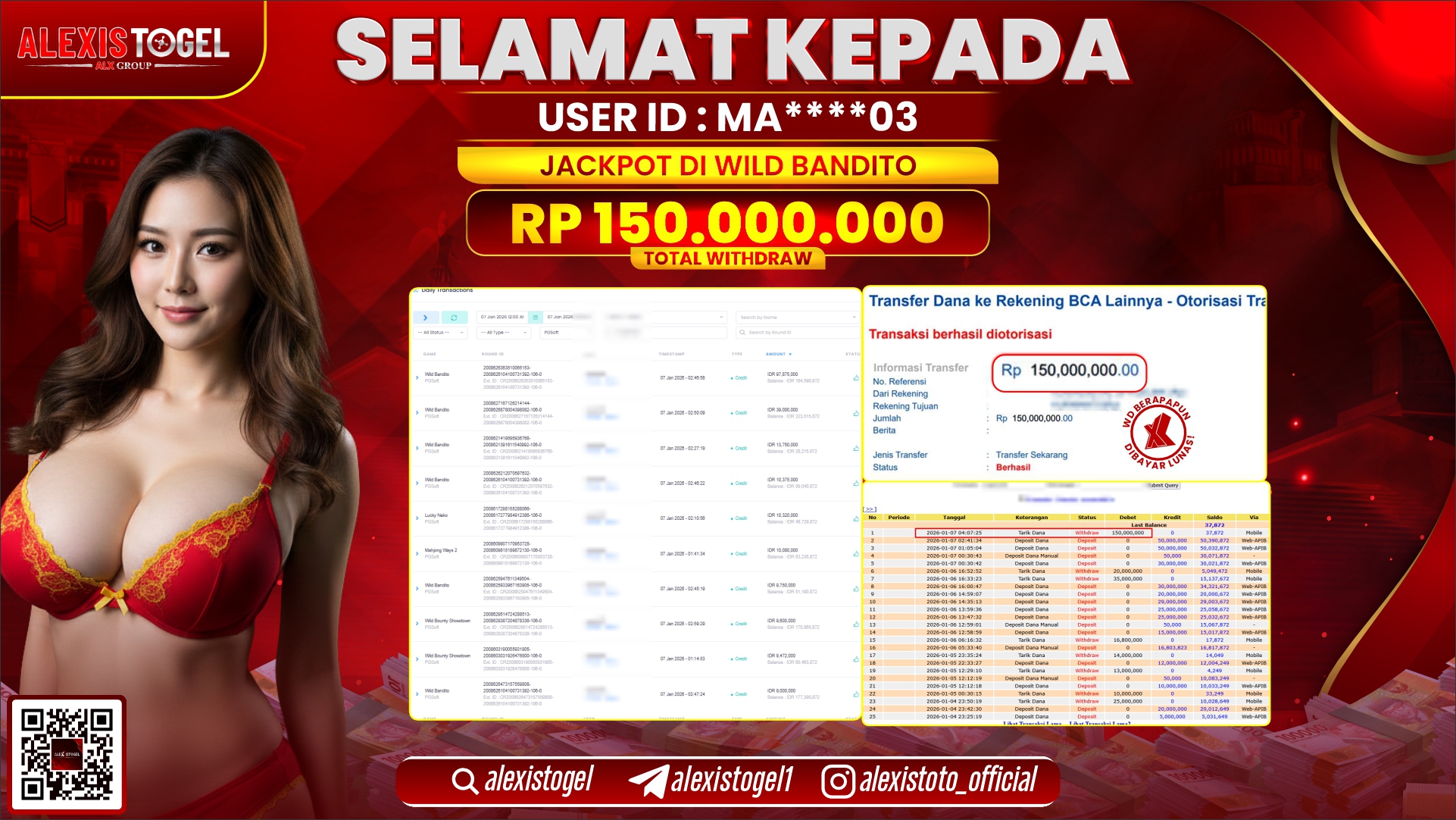 ALEXISTOGEL di SLOT WILD BANDITO RP.150.000.000,- LUNAS