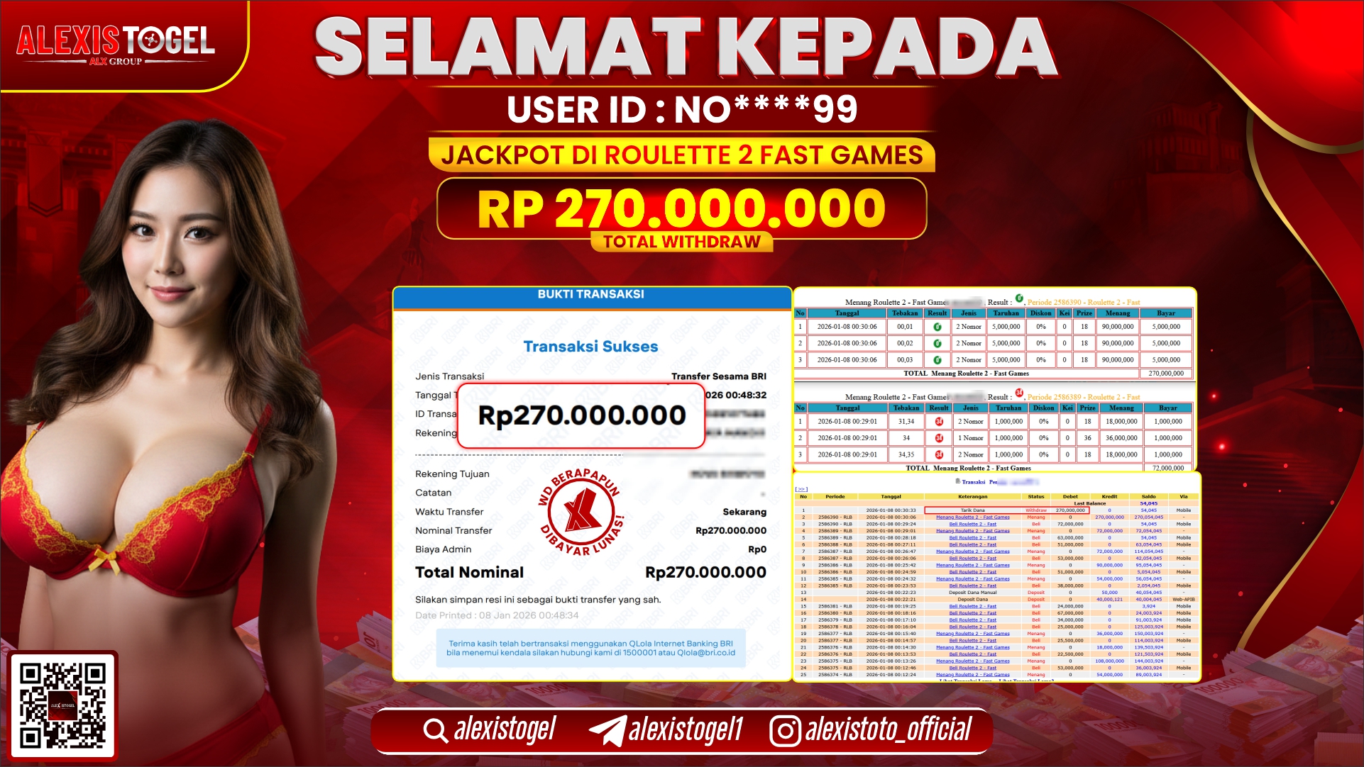 ALEXISTOGEL di CASINO ROULETTE 2 FAST GAMES RP.270.000.000,- LUNAS