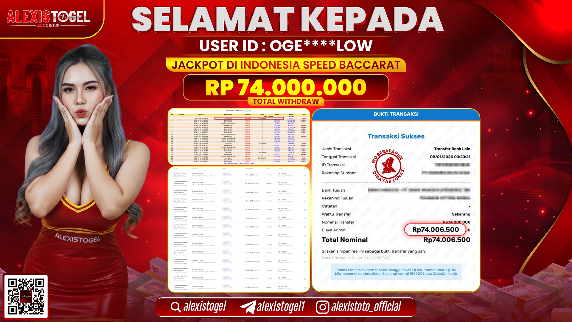 ALEXISTOGEL di CASINO INDONESIA SPEED BACCARAT RP.74.000.000,- LUNAS