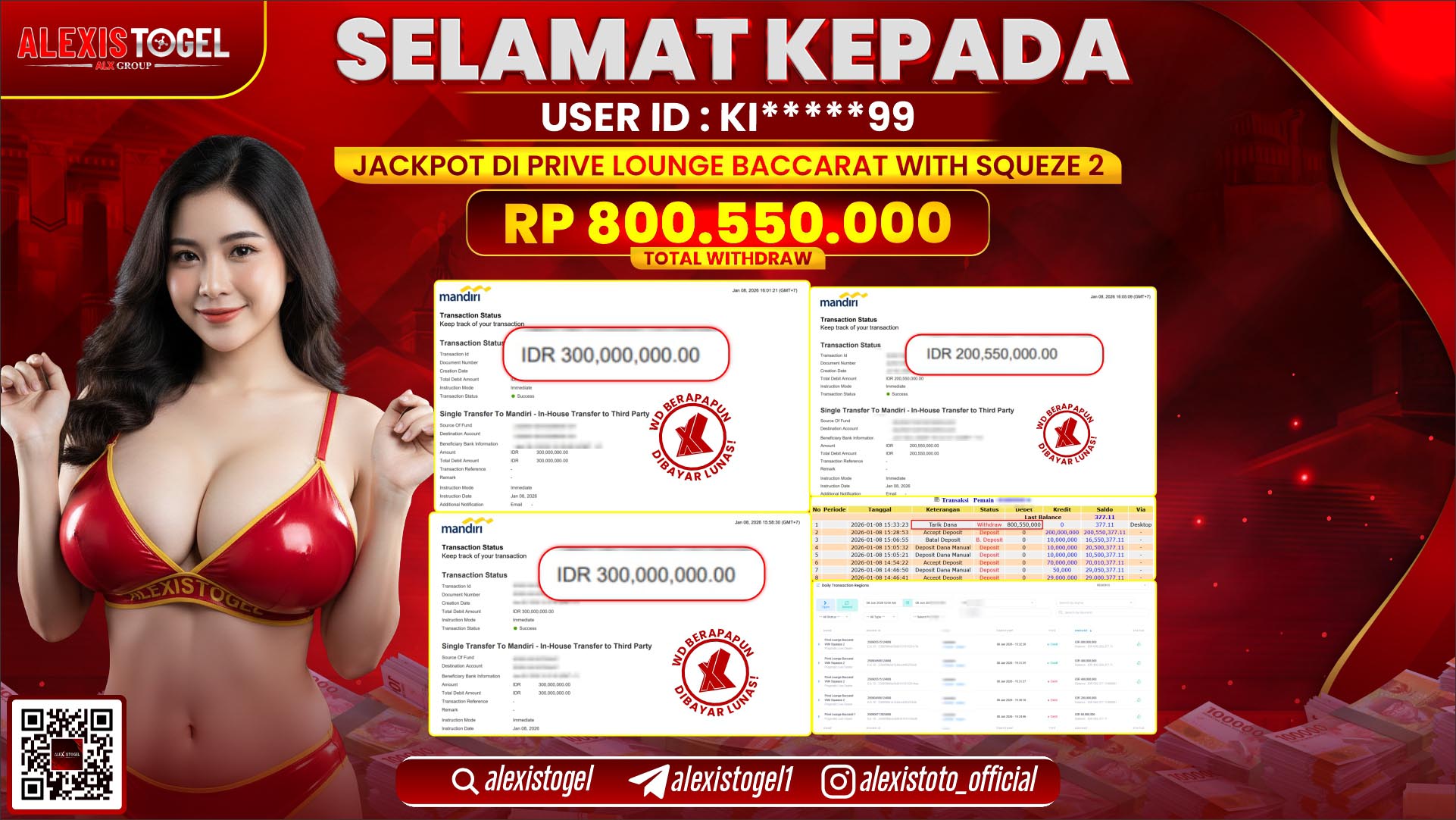 ALEXISTOGEL di PP PRIVE LOUNGE BACCARAT WITH SQUEZE 2 RP.800.550.000,- LUNAS