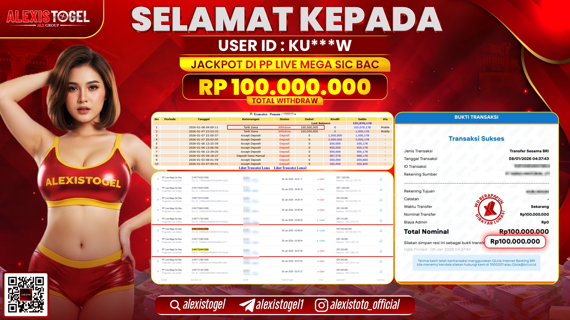 ALEXISTOGEL di PP LIVE MEGA SIC BAC RP.100.000.000,- LUNAS