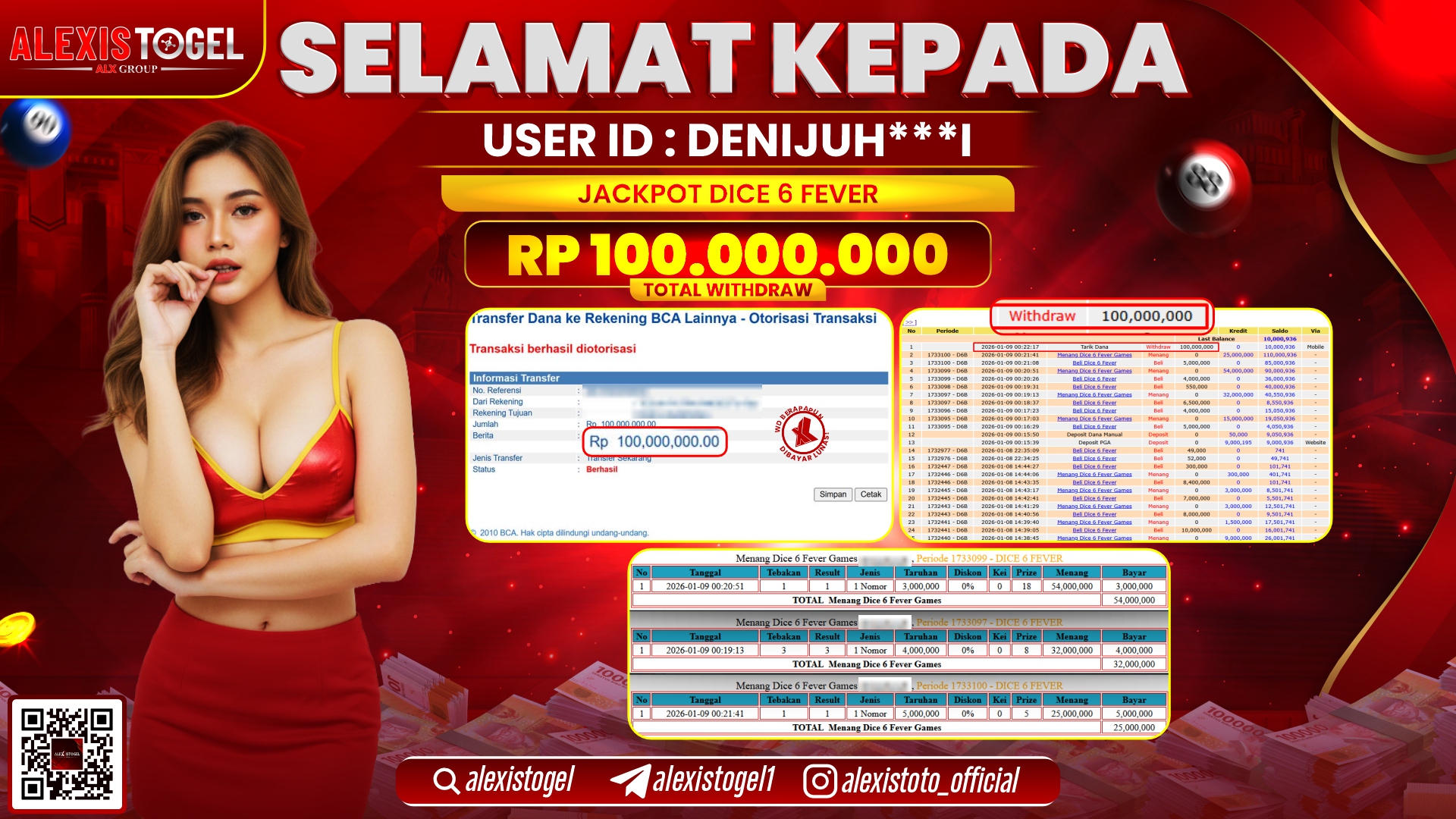 ALEXISTOGEL di CASINO DICE 6 FEVER RP.100.000.000,- LUNAS