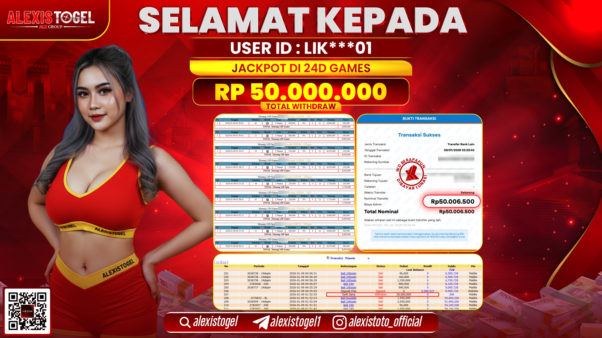 ALEXISTOGEL di CASINO 24 GAMES RP.50.000.000,- LUNAS