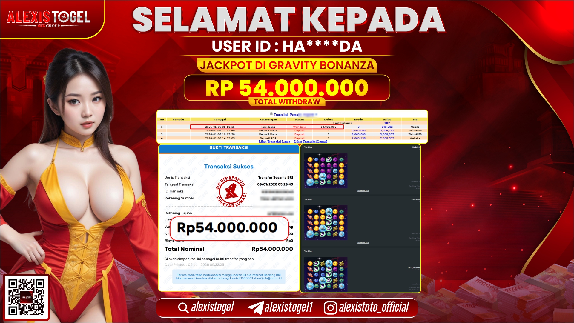 ALEXISTOGEL di SLOT GRAVITY BONANZA RP.54.000.000,- LUNAS