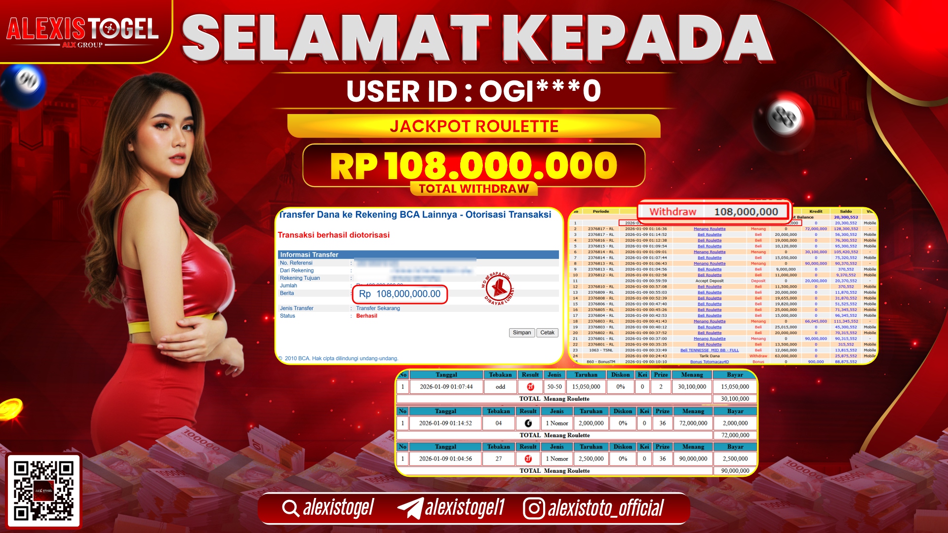 ALEXISTOGEL di CASINO ROULETTE RP.108.000.000,- LUNAS