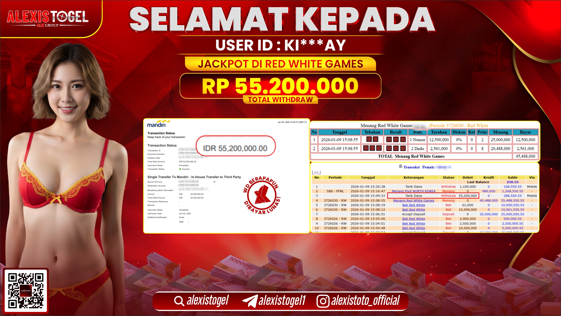 ALEXISTOGEL di CASINO RED WHITE GAMES RP.55.200.000,- LUNAS