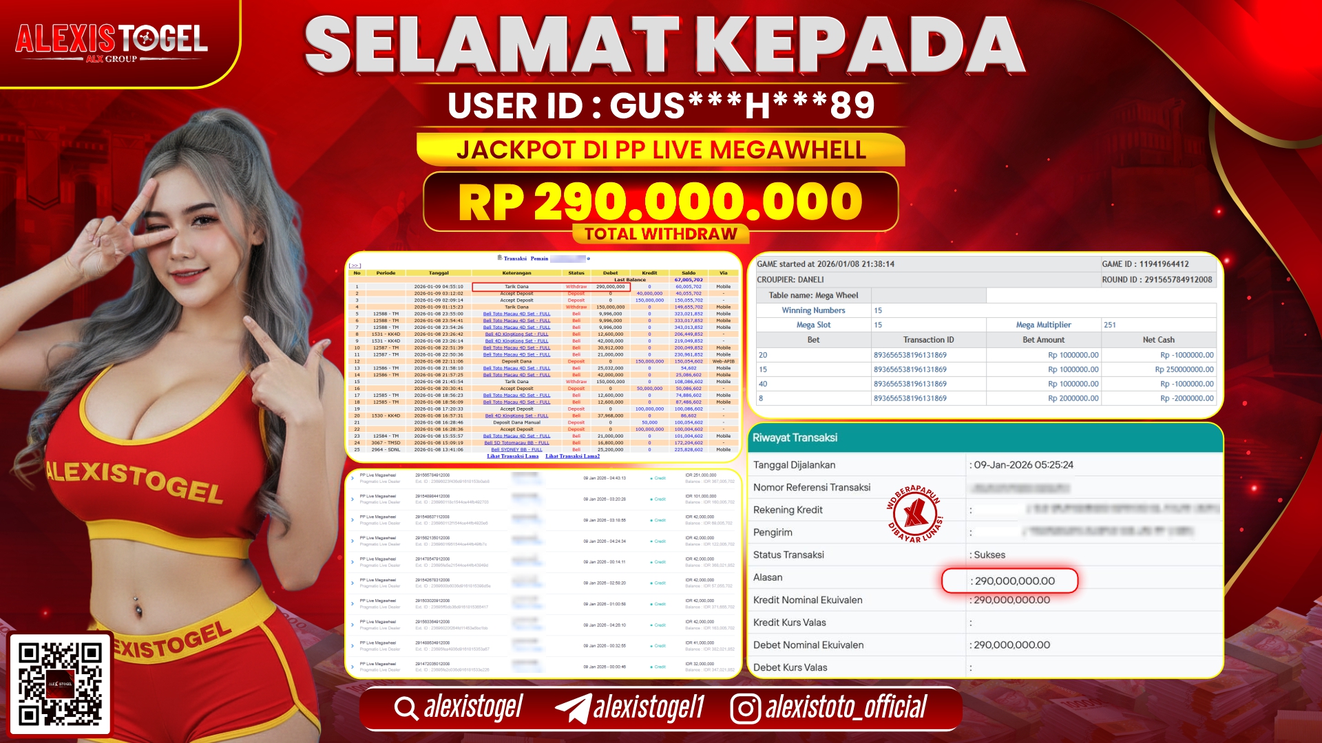 ALEXISTOGEL di PP LIVE MEGAWHELL RP.290.000.000,- LUNAS