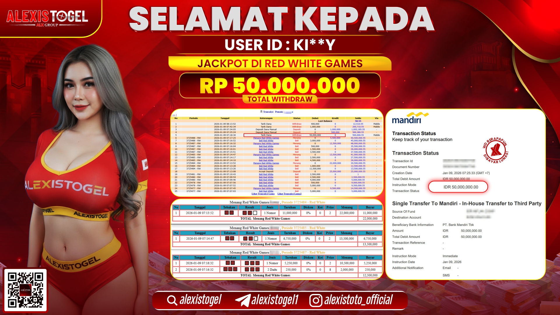 ALEXISTOGEL di CASINO RED WHITE GAMES RP.50.000.000,- LUNAS