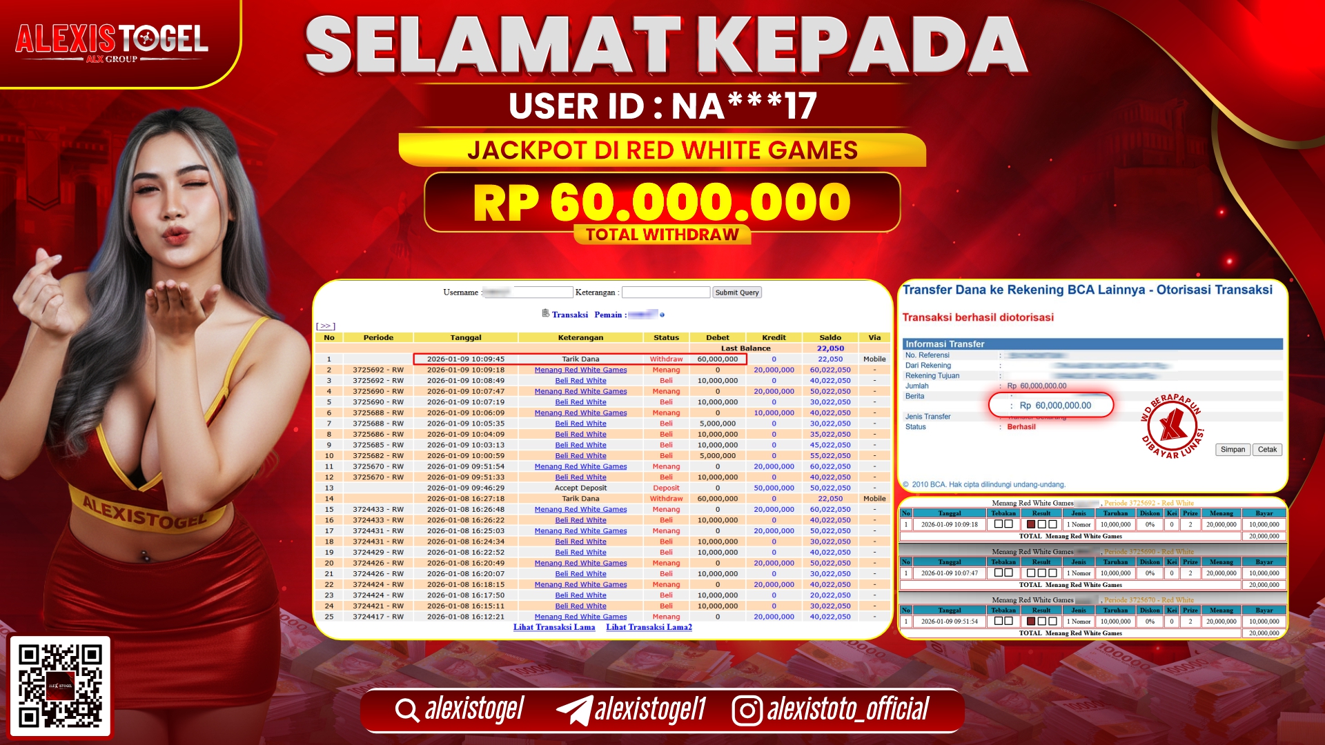 ALEXISTOGEL di RED WHITE GAMES RP.60.000.000,- LUNAS