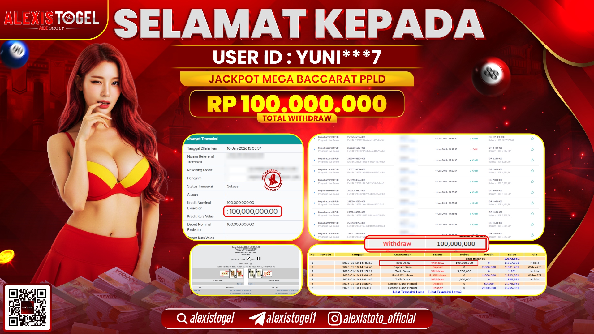 ALEXISTOGEL di PP LIVE DEALER BACCARAT RP.100.000.000,- LUNAS