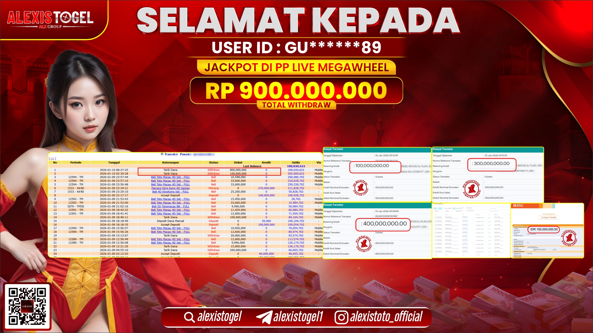 ALEXISTOGEL di PP LIVE MEGAWHEEL RP.900.000.000,- LUNAS