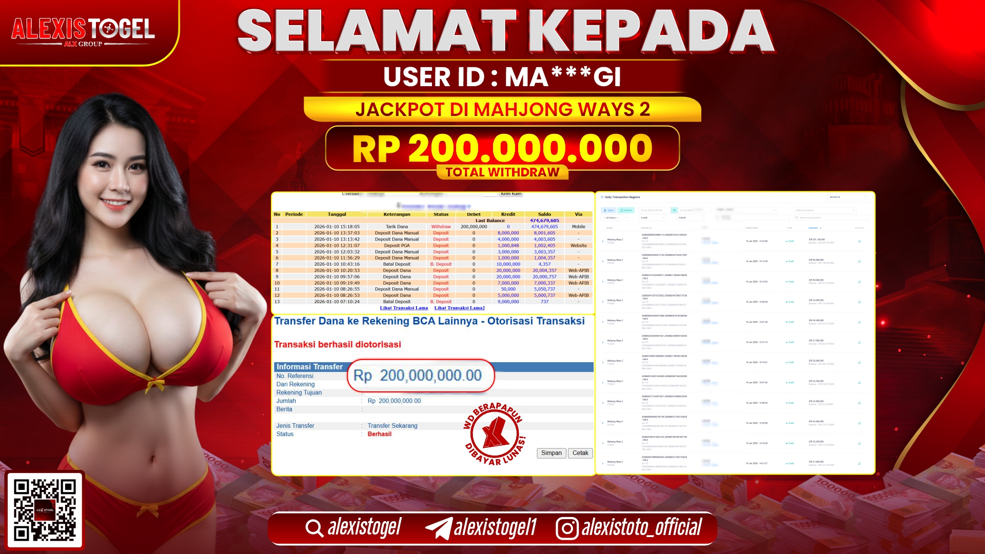 ALEXISTOGEL di SLOT MAHJONG WAYS 2 RP.200.000.000,- LUNAS