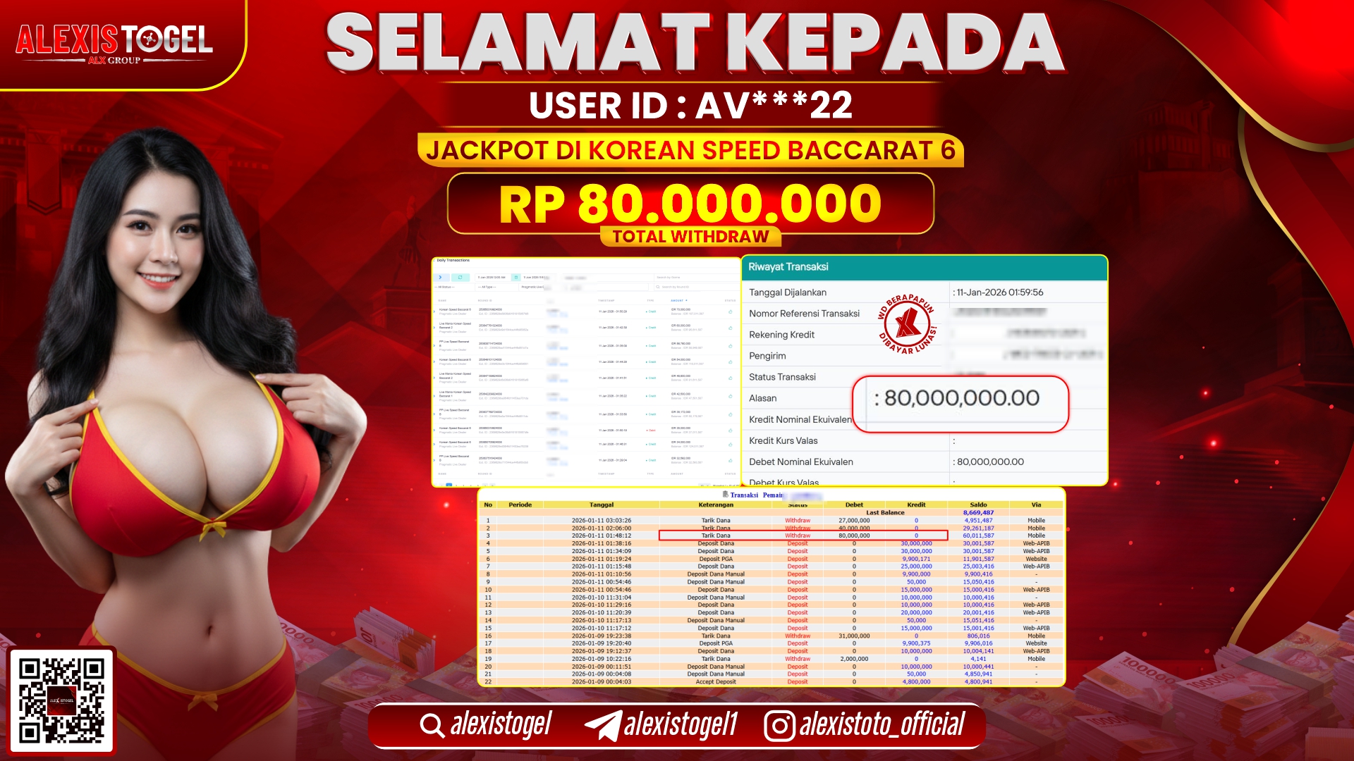 ALEXISTOGEL di CASINO KOREAN SPEED BACCARAT 6 RP.80.000.000,- LUNAS