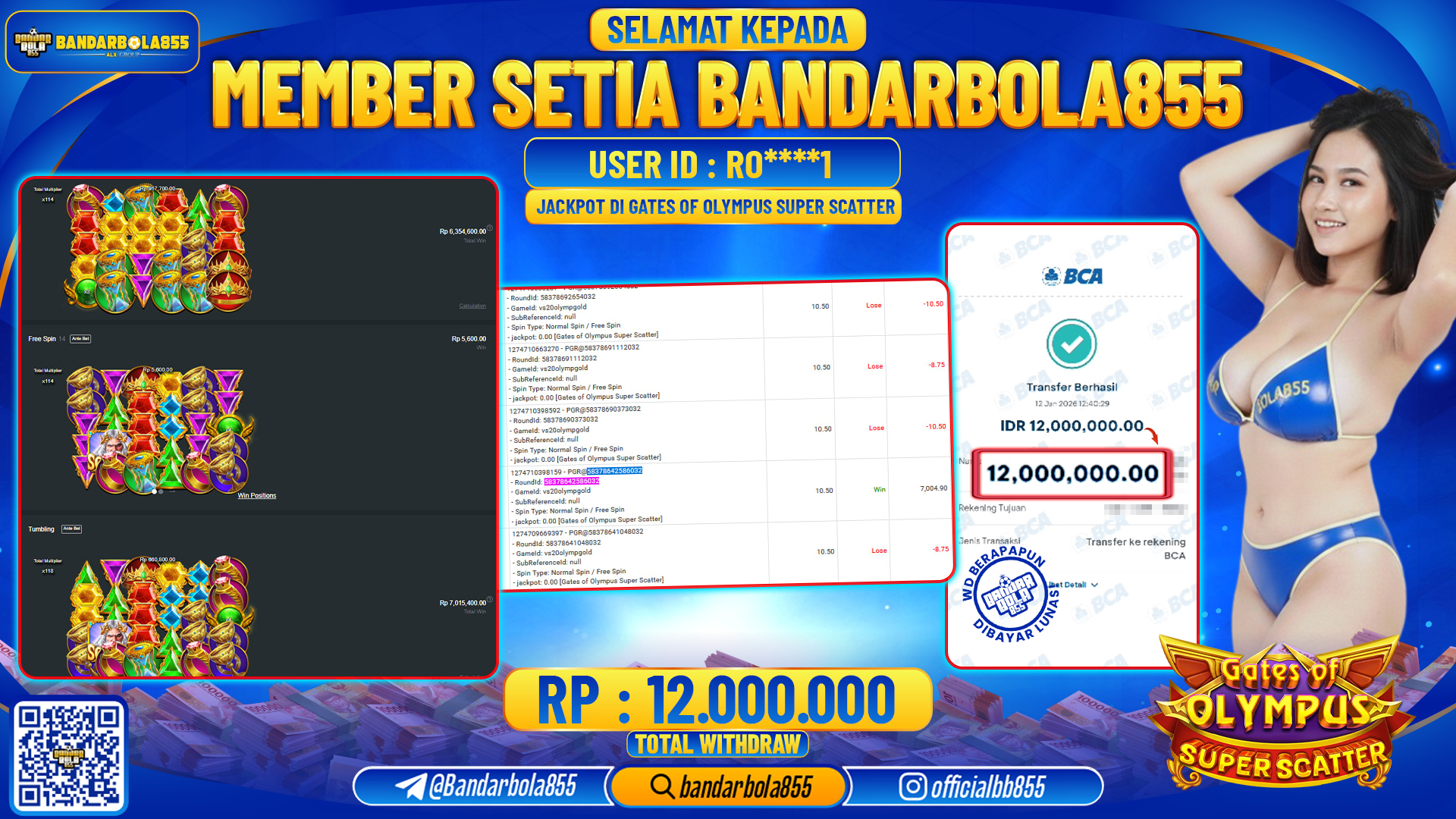 🎖 JACKPOT BANDARBOLA855 di GATES OF OLYMPUS SUPER SCATTER Rp12.000.000 🎖