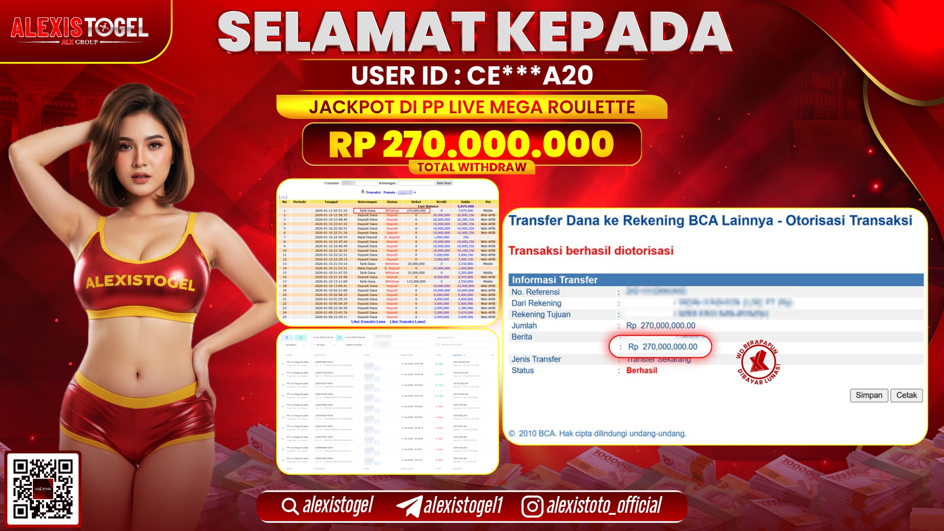 ALEXISTOGEL di PP LIVE MEGA ROULETTE RP.270.000.000,- LUNAS