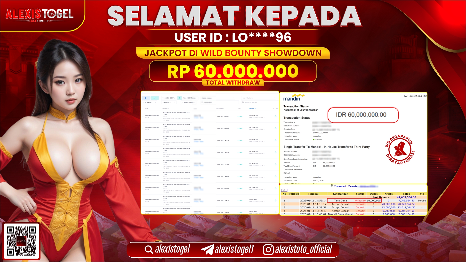 ALEXISTOGEL di SLOT WILD BOUNTY SHOWDOWN RP.60.000.000,- LUNAS