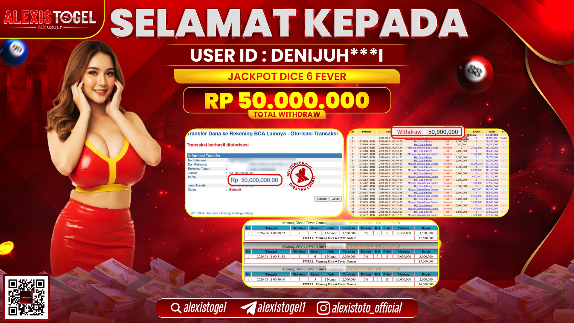 ALEXISTOGEL di CASINO DICE 6 FEVER RP.50.000.000,- LUNAS