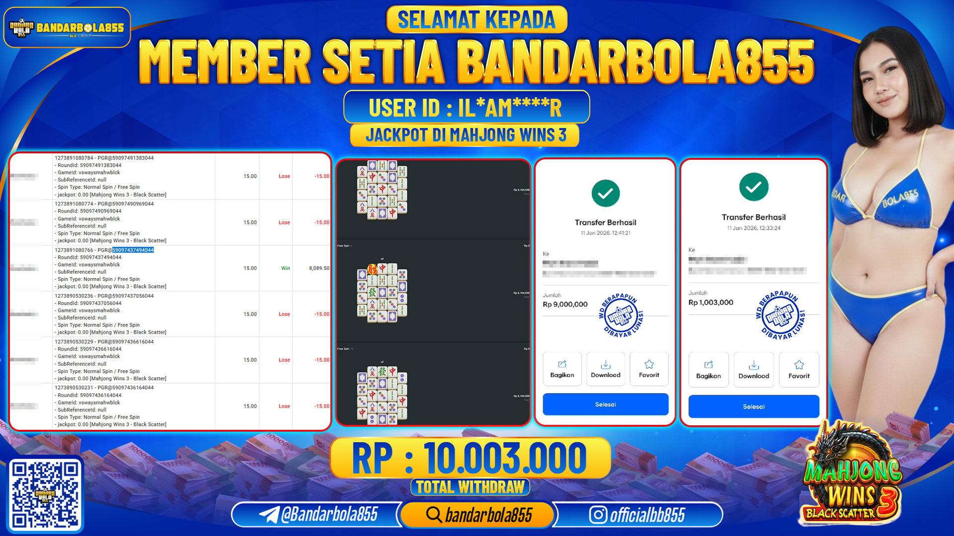 🎖 JACKPOT BANDARBOLA855 di MAHJONG WINS 3 Rp10.003.000 🎖