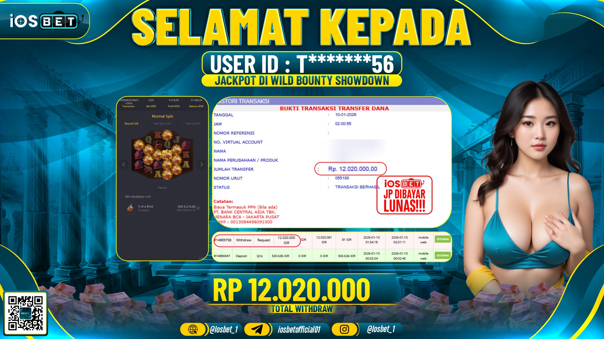 Bukti Pembayaran LUNAS SLOT GAME GACOR Rp.12.020.000,-
