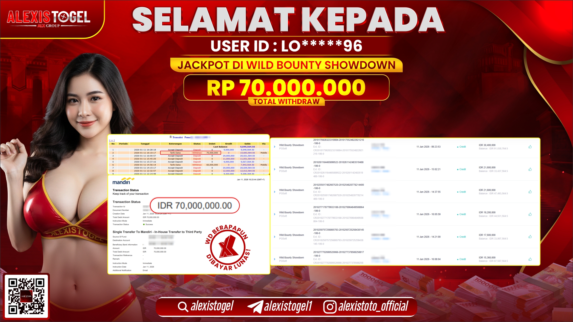 ALEXISTOGEL di SLOT WILD BOUNTY SHOWDOWN RP.70.000.000,- LUNAS