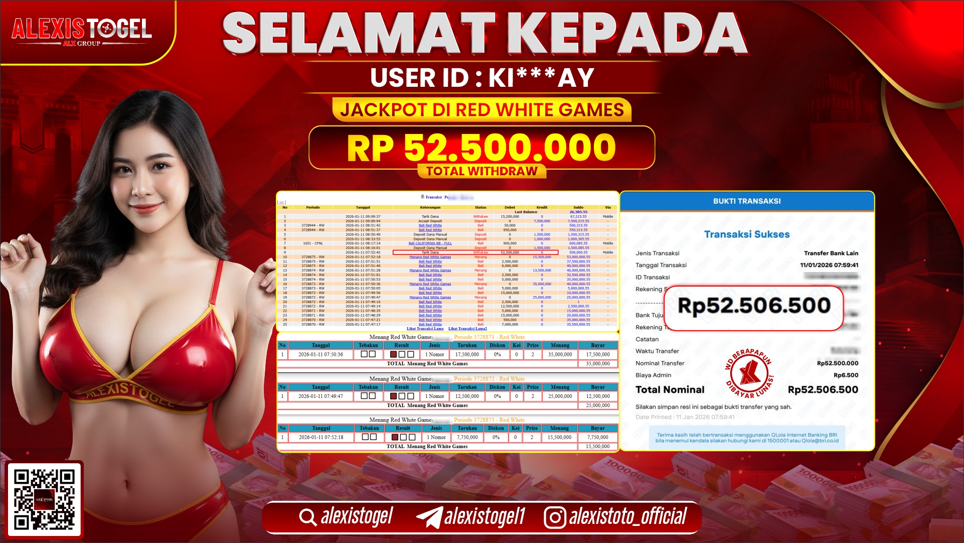 ALEXISTOGEL di CASINO RED WHITE GAMES RP.52.500.000,- LUNAS