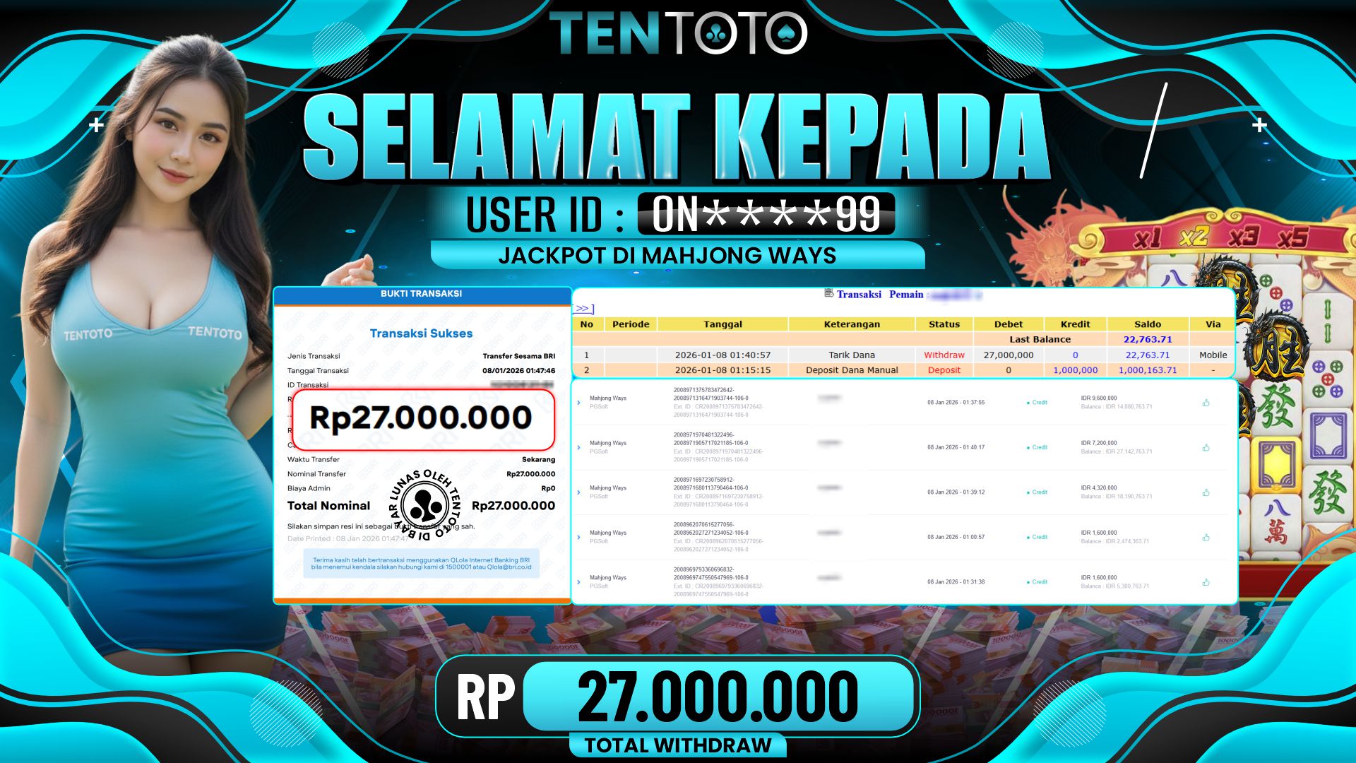 TENTOTO Mahjong Ways Rp. 27.000.000,- LUNAS