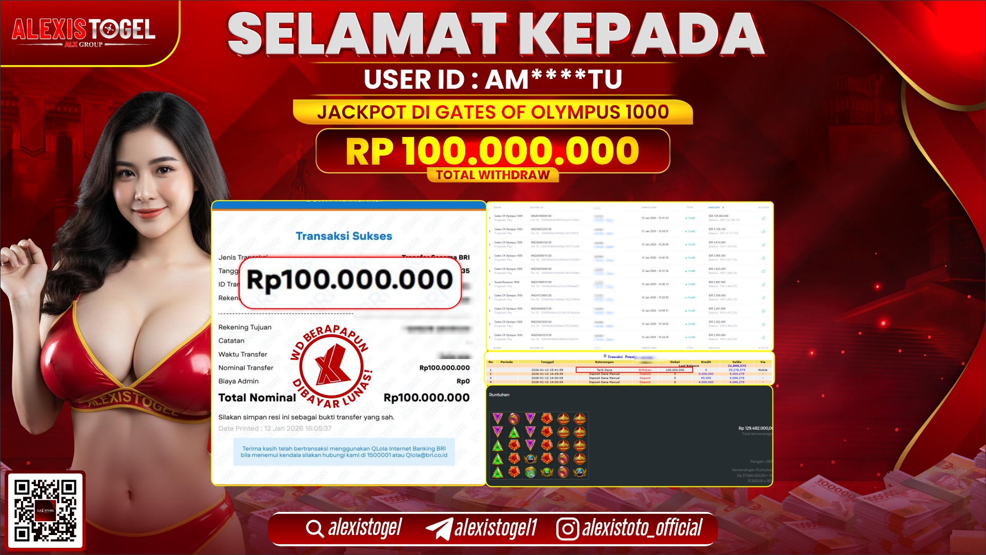 ALEXISTOGEL di SLOT GATES OF OLYMPUS 1000 RP.100.000.000,- LUNAS