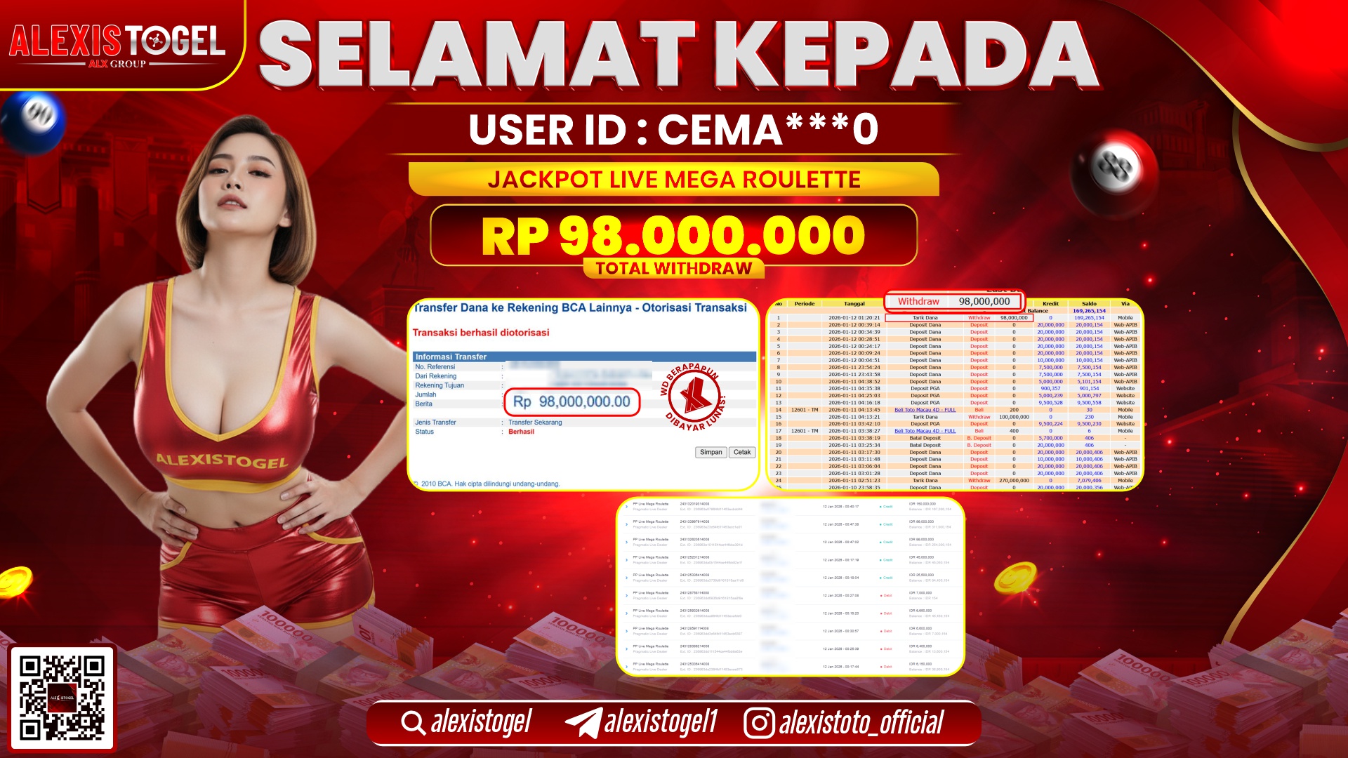 ALEXISTOGEL di PP LIVE MEGA ROULETTE RP.98.000.000,- LUNAS